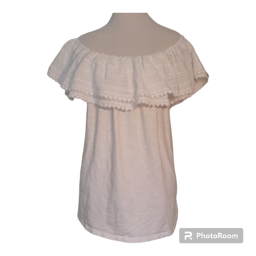 Boden Off-The-Shoulder White Woven Mix Cotton Top - Size 16/18